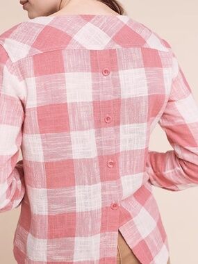 oversized gingham long sleeve blouse